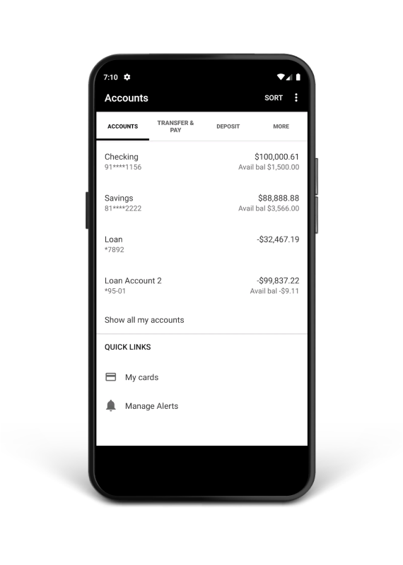the screen of a smartphone showing the Citizens Bank & Trust mobile banking app