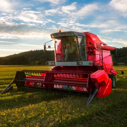 large red tractor in a field